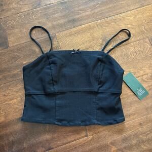 NWT Wild Fable‎ Large Spaghetti Strap Smocked Back Cami Cropped Top Black Corset